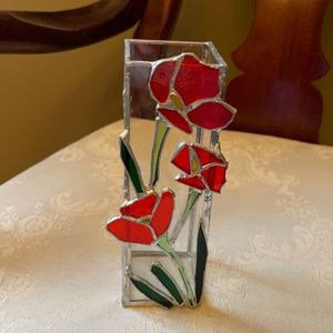 Artesian stained glass floral vase, pencil holder, handmade and stunning!